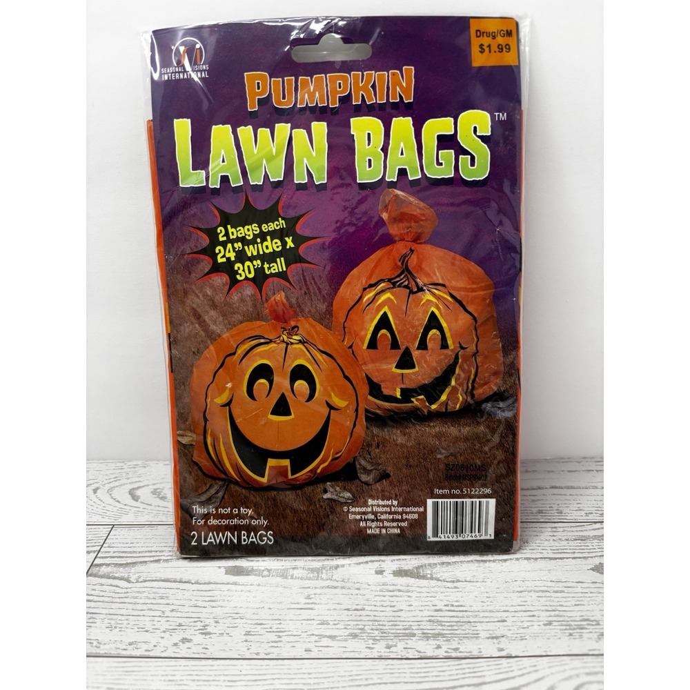 Halloween Jack O Lantern Fall Leaf Bags 30" X 24" Pack Of 2 Sealed